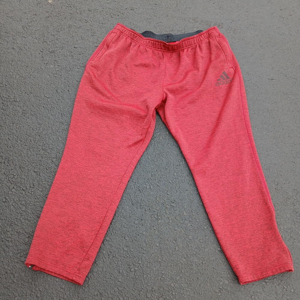 Adidas Sweatpants Mens 2XL Red Climawarm Fleece Joggers Zip Ankle Pockets Logo